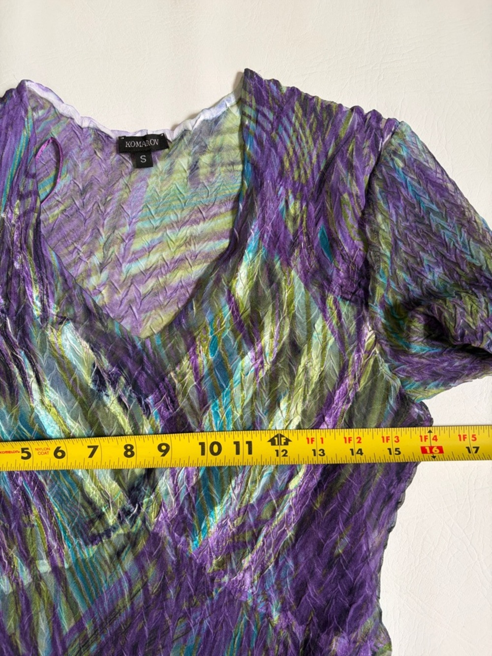 Komarov Part Dress Midi 3/4 Sleeve Charmeuse Dress Purple Green size Small - Picture 12 of 16